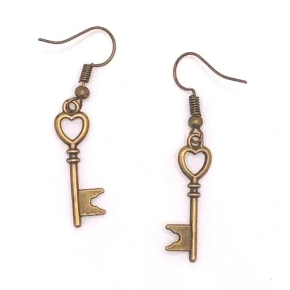 Antique Bronze Style Handmade Key Earrings E NWT